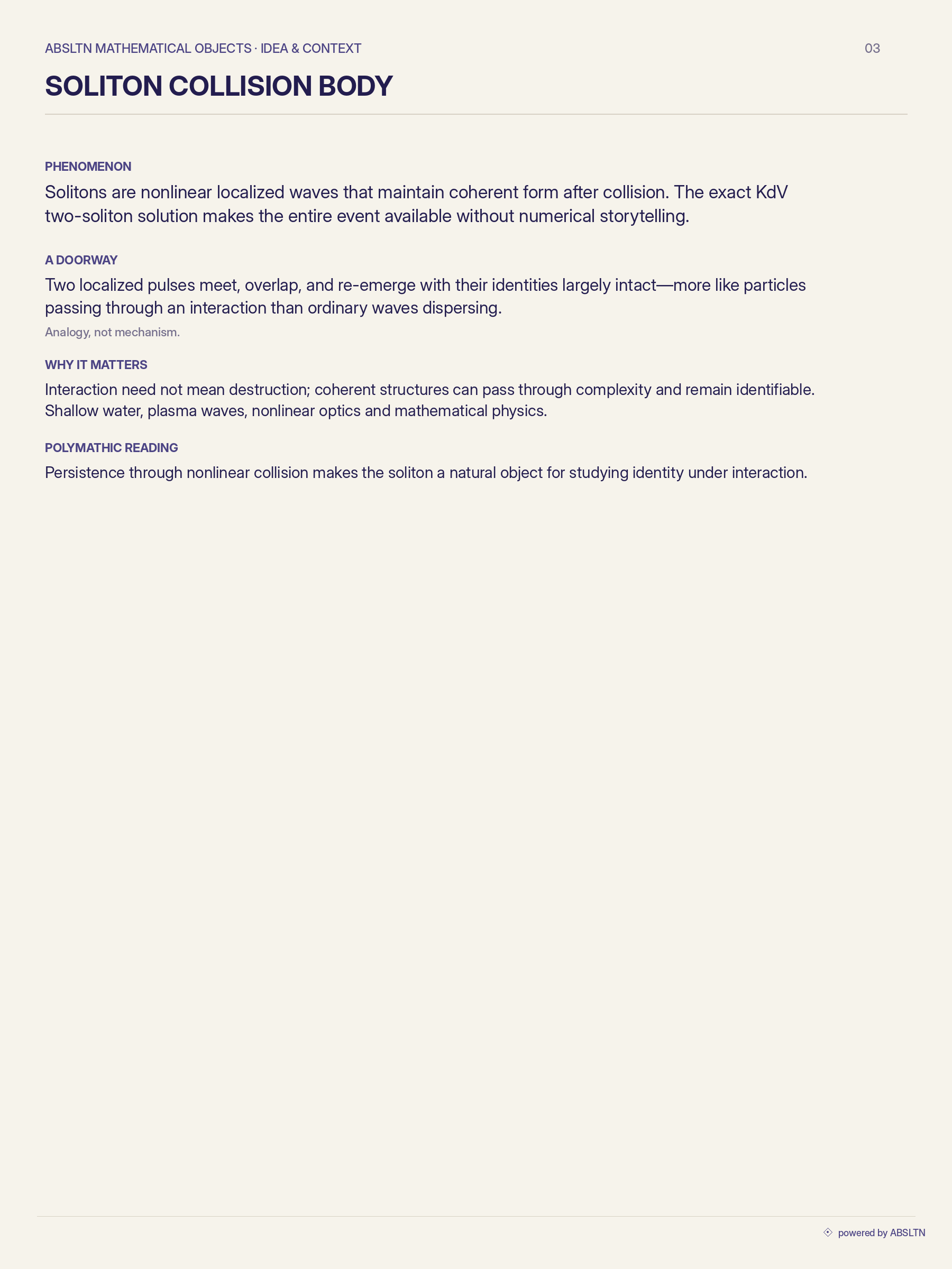 Soliton Collision Body idea and context card